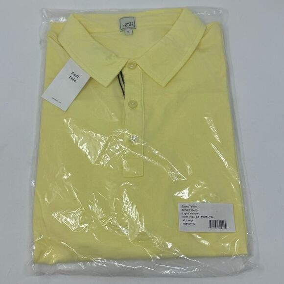 Swet Tailor Size XL SWET Polo Shirt In Light Yellow Side Slits 3 Button NEW - Picture 10 of 10